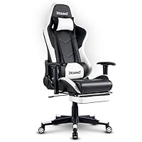 DESINO Gaming Chair Racing Style High Back Computer Chair Swivel Ergonomic Executive Office Leather Chair Video Game Desk Chair with Footrest for Adults (White)