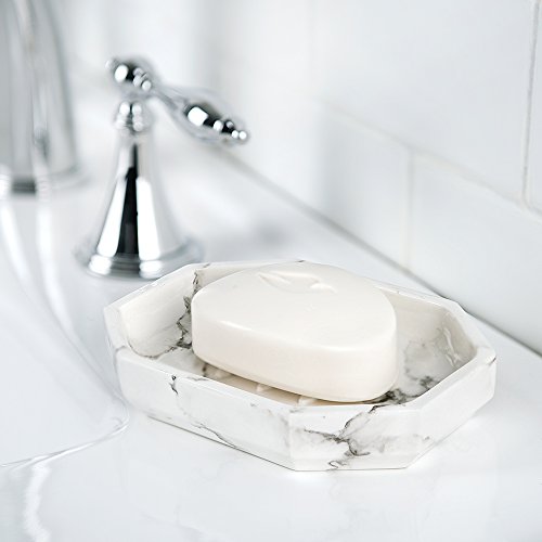 Allure Home Creations Marble Facet 4-Piece Bathroom Accessory Set - 1 Lotion Pump,1 Toothbrush Holder,1 Soap Dish and 1 Tumbler
