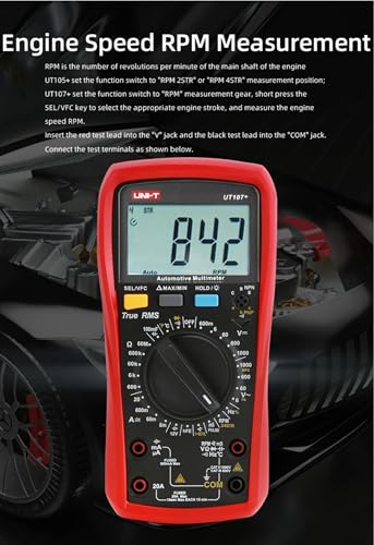 UNI-T UT107+ Digital Automotive Multimeter TRMS 6000 Counts 1000V 20A AC/DC Voltmeter Ammeter 12V Battery Tester Accurately Measure Pulse Width Dwell Angle RPM Duty-Cycle Capacitance For Automotive