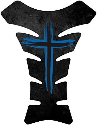 Size is 8.5 in Tall x 6.5 in Wide Jesus Christian Cross Black Blue Motorcycle Sport Bike Gas Tank pad Protector Decal Sticker