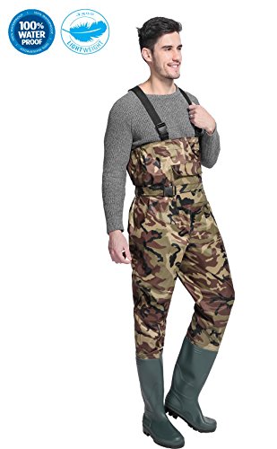 Cleated Fishing Hunting 2-Ply Nylon/PVC Waterproof Bootfoot Chest Wader Camouflage 8-13