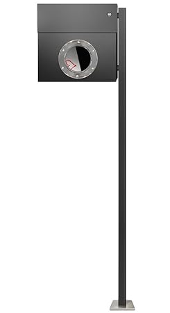 Radius Standbriefkasten Letterman 1 anthrazitgrau RAL 7016 mit LED-Klingel und Pfosten - 563 G K, Klingelfarbe:rot