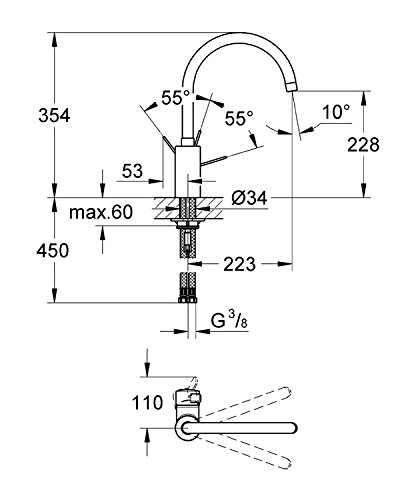 GROHE-Eurosmart-Cosmopolitan-Kchenarmatur-Schwenkbereich-whlbar-3284300E