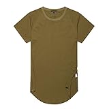 UNRESTRAINED Mens Street Wear Extended Side Zip Hip Hop T Shirt