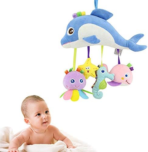 Leegoal Baby Crib Hanging Toys, Sea Animal Stroller Car Seat Crib Hanging Rattle Toy with Dolphin, Starfish, Sea Horse, Octopus and Whale - Novelty Early Education Gift for Toddler