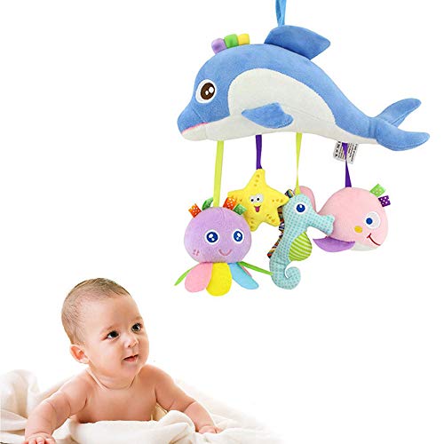 Leegoal Baby Crib Hanging Toys, Sea Animal Stroller Car Seat Crib Hanging Rattle Toy with Dolphin, Starfish, Sea Horse, Octopus and Whale - Novelty Early Education Gift for Toddler