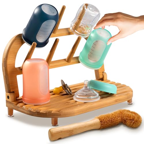 TEYGA Baby Bottle Drying Rack Indestructible Bamboo Baby Bottle