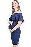 LaClef Women's Off Shoulder Maternity Dress with Double Ruffle
