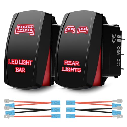 Xislet LED Light Bar & Rear Light Rocker Switches 5Pin Laser On/Off with Jumper Wires Set Compatible with Polaris UTV ATV Jeep Vans RV Boat Trucks - 20A/12V 10A/24V Amber