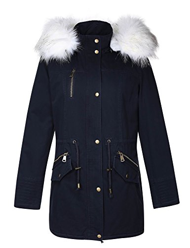 Bellivera Women's Parka Faux Fur Collar Twill Jacket, Warm Women Winter Coats with Hooded