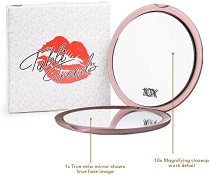 Compact Makeup Mirror - Dual sided Magnifying Mirror with 10X Magnifying and 1X Flat Mirror- Excellent For On the Go- 4" Round Perfect For Purses and Travel Bag