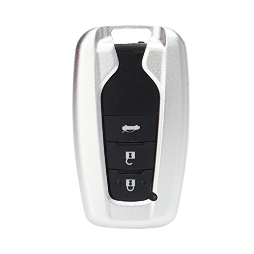 [M.JVisun] Key Fob Cover For Toyota Key Fob Remote Key, Fits Toyota Camry 2018 Toyota C-HR Smart Keyless Start Stop Engine Car Key, Aircraft Aluminum Key Fob Case + Genuine Leather Keychain - Silver