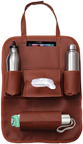 Motopack PU Leather Car Auto Seat Back Multi Pocket Organizer with iPad Mini Holder Hanger Universal Use as Car (Tan.)