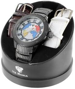 World Map Globe Style Multi Color Dial Black Gold Finish Ice Mani Diamond Watch