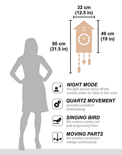 Polaris Clocks Cuckoo Clock in German Style with Night Mode Option (Brown, Water Mill-2)