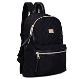 Women Backpack Black Small Mini Nylon Daypack Purse Quilted Rucksack Girl