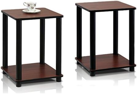 Furinno 99800R-LC/BK Turn-N-Tube End Table, Simplistic End Table, Light Cherry/Black - Set Of 2