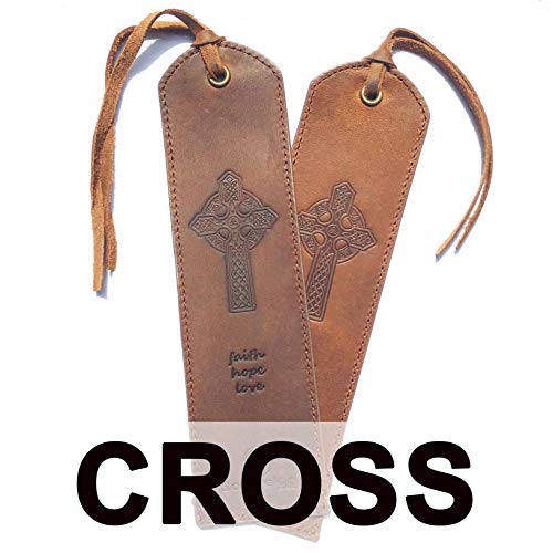 Leather Bookmark Handmade with Cross Design - Pack of 2 Genuine Leather Book Marks - Perfect Bookmark for Men Women and Kids | Great Idea for Leather Gifts for Bookworms Writers Relatives and Friends