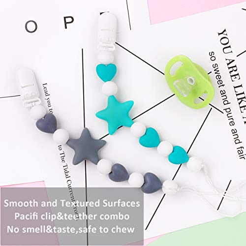MCGMITT Pacifier Clip Silicone, Binky Holder Teething Beads Toys for Baby Boys Toddler (Star) - Thumbnail 3