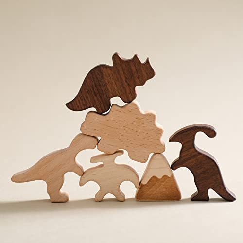 Youuys Montessori Wooden Dinosaur Blocks Toys Dinasour Stacking