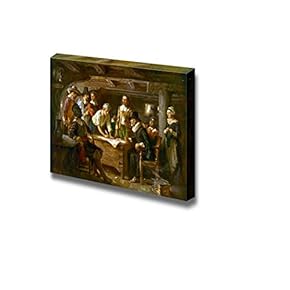 The Mayflower Compact by Jean Leon Gerome Ferris - Canvas Print Wall Art Famous Painting Reproduction - 12" x 18"