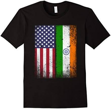 Mens Indian American Flag T-shirt India Usa Tee Medium Black