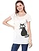 Allegra K Lady Round Neck Short Sleeve Cat Prints Loose Tunic Top L White