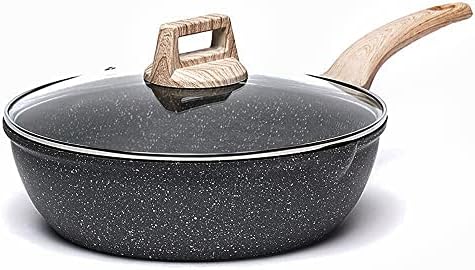 Kordisen Nonstick Deep Frying Pan With Lid, 11 Inch Saute Pan Skillet With Detachable Wood