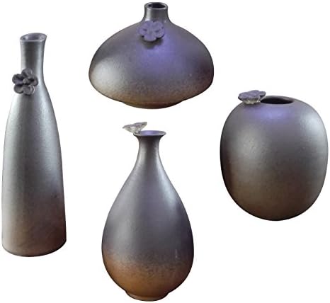 HeHe (Set of 4) Ceramic Vase, Mini Ceramic Flower Vase for Home Decoration, Wedding Centrepiece Table Décor & Restaurant, Hand-Carved Vase - Grey
