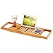 Ollieroo Natural Bamboo Bathtub Caddy with Extending Sides Adjustable Book Holder Tray Organizer for Phone and Wineglass
