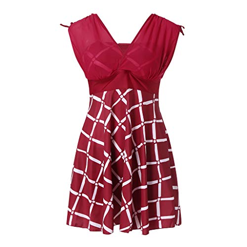 iYBUIA Tankini Swimsuits for Women Plus Size Lace Swimsuit Padded Beachwear Wine - Thumbnail 4