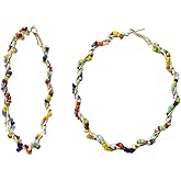 Behemian Circle Hoop Earrings Colorful Rainbow Rice Seed Bead Beaded Round Loop Dangle Earrings for Women Jewelry Gift
