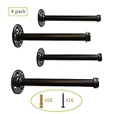 Rustic Industrial Pipe Shelf Brackets -10 inch Wall Brackets,Heavy Duty Industrial Pipe Decor Floating Shelves Bracket,Garment Rack, Coated Finish.（4 Pack）