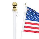 Front Line Flags Flag Pole: 6' Ft White Aluminum Flagpole | Spinning & Tangle Free | Heavy Duty | Wind Resistant and Rust Free Wall Mount Flagpole P/N FL6W