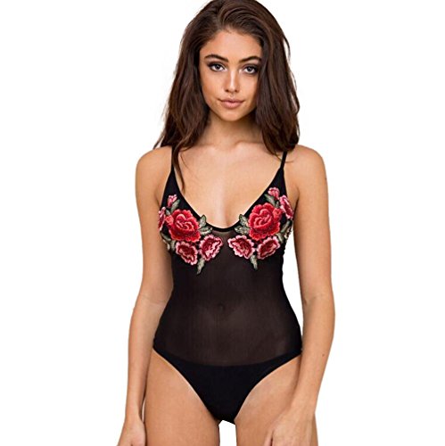 Hunputa Women Sexy Appliques Roses Transperant Mesh Lace Bralette