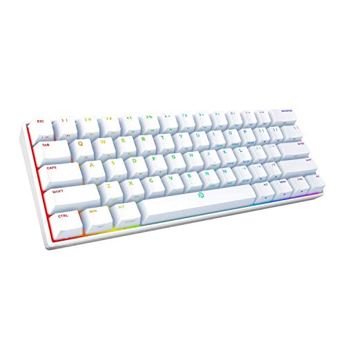 DREVO Seer Pro Mini Teclado mecánico alámbrico/inalámbrico con Bluetooth 5.1 de 61 Teclas marcadas, retroiluminación RGB,US Layout Gateron Switch (Marrón Switch, Blanco)
