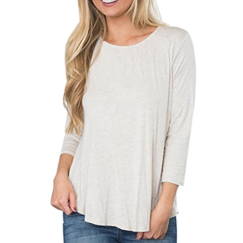 Shirt Blouse, TAORE 2017 Women Loose Long Sleeve Backless Patchwork Lace Tops T-Shirt (S, White)