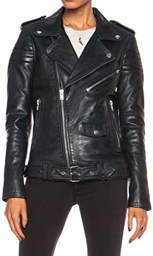 DOLLY LAMB Womens Leather Jacket Motorcycle Biker Genuine Lambskin Leather Black Jacket