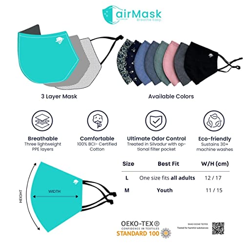 thumbnail image 2 of Washable Cloth Face Masks – 12 Pack With Nose Wire & Filter Pocket, Breathable Cotton Blend 2 of 12