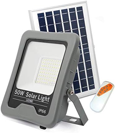 LEDUNI Foco LED Solar Exterior 50W Negro 4500LM IP66 Impermeable Luz Blanca 6000K Ángulo 120º Con Placa Solar y Mando Remote Jardín Patio Terraza ...