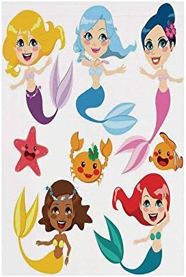 K0k2t0 Polyester Garden Flag Outdoor Flag House Flag Banner,Mermaid Decor,Collection of Cute Colorful Mermaids and Sea Friends Kids Cheering Joyful,for Wedding Anniversary Home Outdoor Garden Decor
