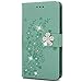 Mavis's Diary iPhone XR Case Wallet, Flip Case Fashion Bling Diamond for Women, Leather Folio Cover for iPhone XR Green