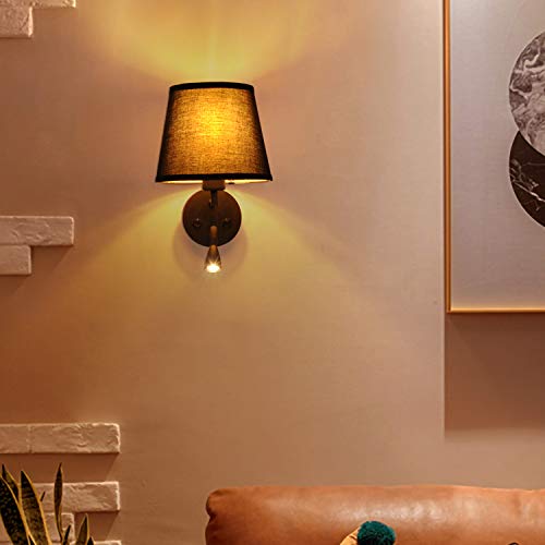 BarcelonaLED LED-wandlamp, E27, met Flexo, draaibaar, flexibel, 3 W, lampenkap van textiel, schakelaar voor slaapkamer… - Afbeelding 8