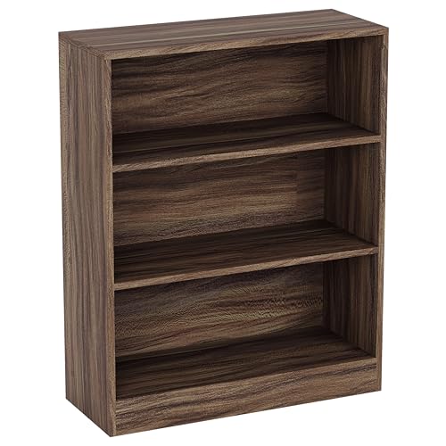Vida Designs Cambridge 3 Tier Low Bookcase, Walnut Wooden Shelving Display Storage Unit Office Living Room Furniture