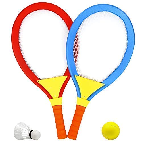 Badminton Tennis Racket Toys for Kids 2 In 1 Garden Outdoor Sports Toys with Badminton Tennis Ball Set Toys for 3 4 5 Year Old Boys Girls Children