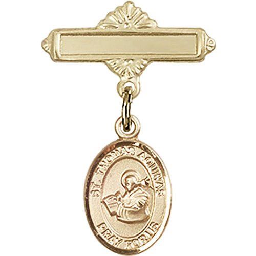 14kt Yellow Gold Baby Badge with St. Thomas Aquinas Charm and Polished Badge Pin 1 X 5/8 inches