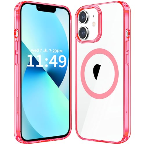 Hsefo Magnetic Case Compatible with iPhone 13 Case, Compatible with MagSafe Wireless Charging, Transparent Anti-Scratch Back Shockproof Protective Slim Thin Phone Case Coverr, Translucent Pink
