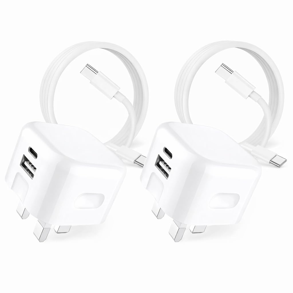 2 Pack For Huawei P60 P50 P40 P30 Mate 60 50 40 30 Nova 12 11 10 Charger Plug and Cable [20W Dual Port] [Fast Charging] UK Mains Adapter 60W Braided USB-C Charging Cable 1M