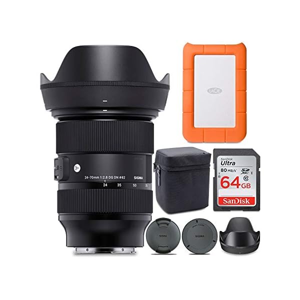 Sigma 24–70 mm f/2,8 DG DN, Art-Zoom-Vollformat-Objektiv, Sony-E-Mount-Objektiv mit robuster 1-TB-LaCie-Mini-Festplatte und 64-GB-SD-Karte, 3-teiliges Set