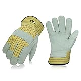 Vgo 3Pairs Cow Split Leather Men's Work Gloves with Safety Cuff (Size L,Yellow,CB3501)